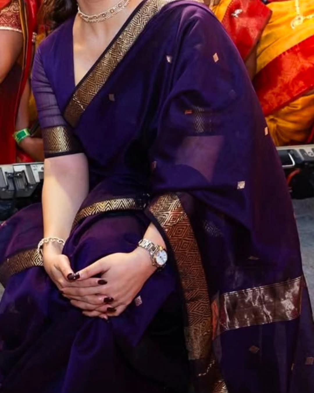 Purple Maheshwari Saree - Diamond buttas